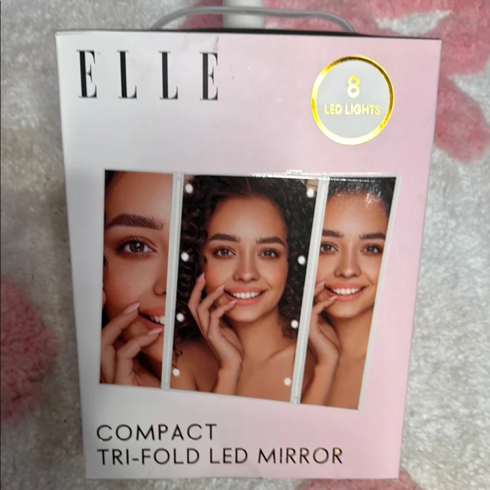 Elle Pink and White Tri-Fold LED Mirror